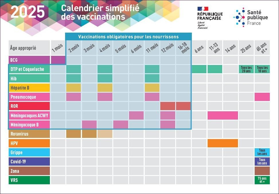 Calendrier vaccinal moderne par âge