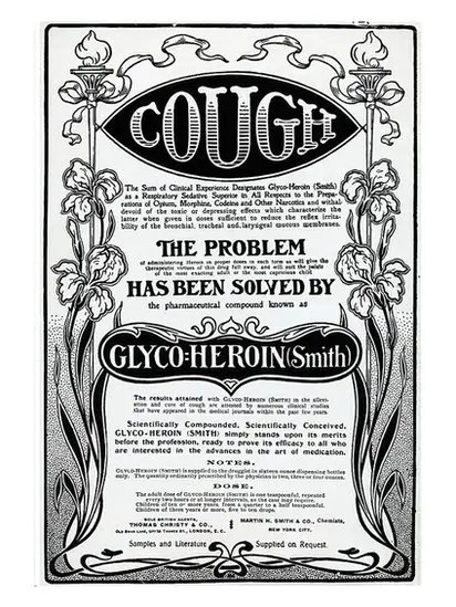 Publicité vintage pour Glyco-Heroin Smith comme remède contre la toux