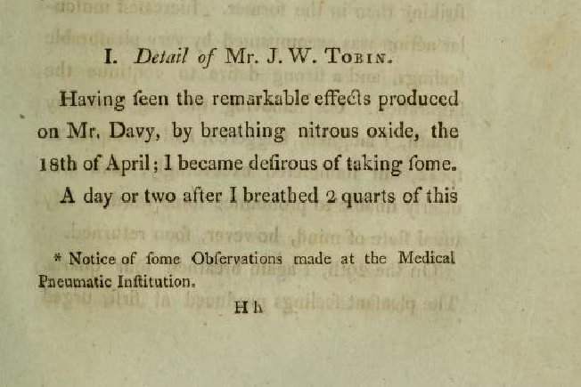 Témoignage de J.W. Tobin sur les effets du protoxyde d'azote observés chez Davy