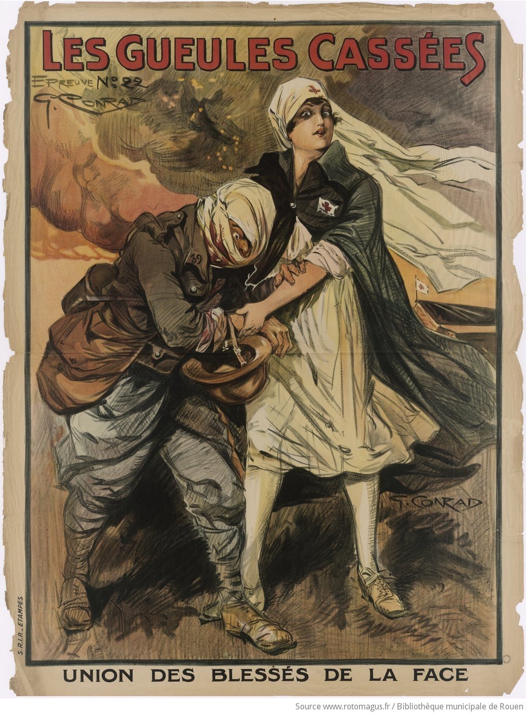 Affiche historique 'Les Gueules Cassées' - Union des blessés de la face, Grande Guerre