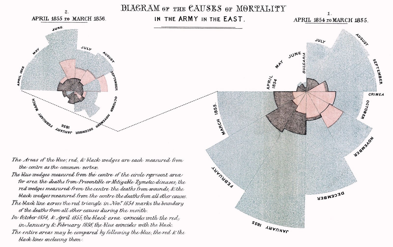 Diagramme en rose de Florence Nightingale versus les tableaux statistiques de Semmelweis